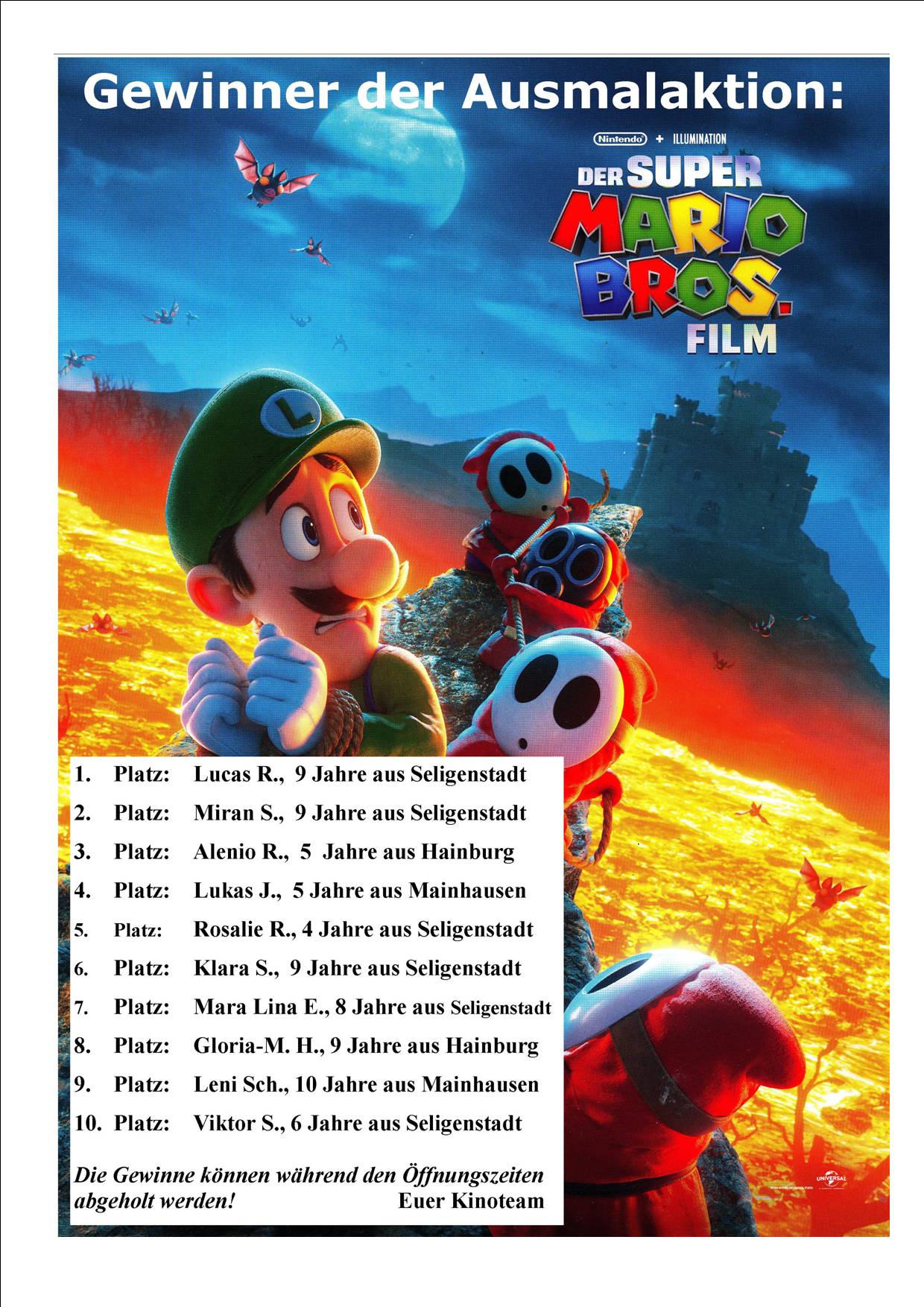 Gewinner der Mario-Ausmalaktion: